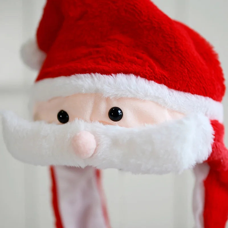 LED Santa Claus Hat With Moving Beard Christmas Funny Gift For Kids Boys Girls Cute Cosplay Santa Claus Glowing Hat Plush Toy