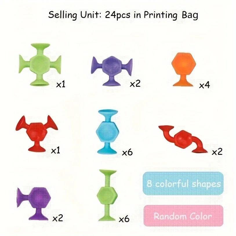 19/24/48Pcs Suction Bath Toys for Kids Soft Silicone Sucker Toys Toddlers Fidget Sensory Suction Cup Toy for Windows Travel