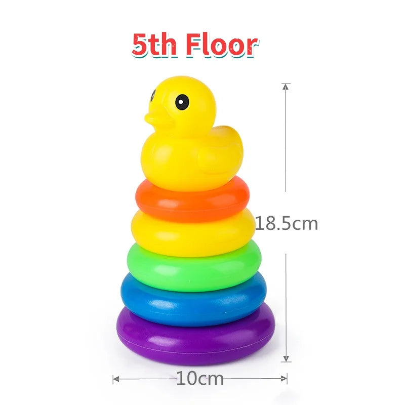 Adorable Yellow Duck Toy Color Stacking Rings Tower Toy Kids Toddler Bath Tub Play Toy Gift Baby Elatric Toys Stacking Cups