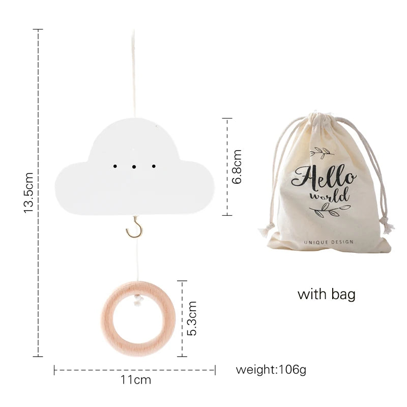 Baby Wooden Cloud Bed Bell Rattle Holder Bracket Mobile Hanging Rattle Toys Arm Bracket for 0-12 Months Newborn Crib Decoration