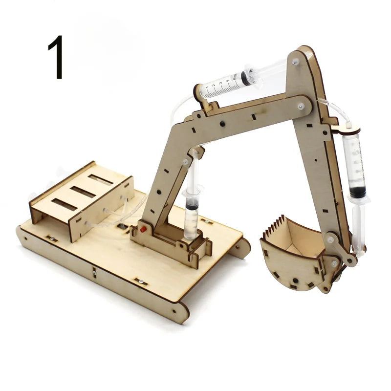 Kids DIY Science Toys Educational Scientific Experiment Kit Wood Tank / Music box / Balance/ Mechanical forceps/Excavator/Clock
