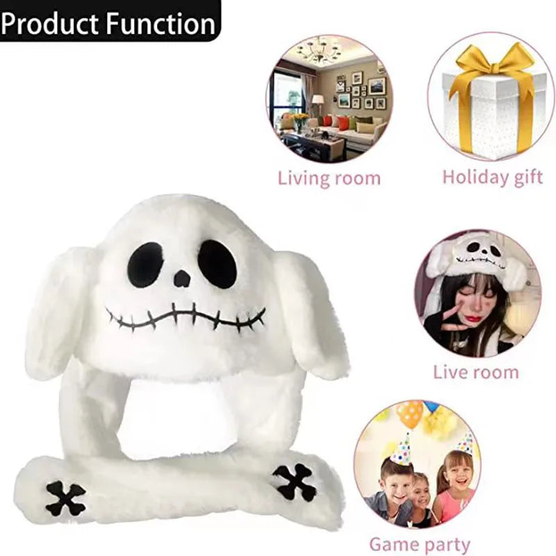 Ear Moving Jumping Hat Funny Plush Ghost Hat Unisex Earflaps Movable Ears Hat Cosplay Halloween Party Hat for Kids Boys Girls