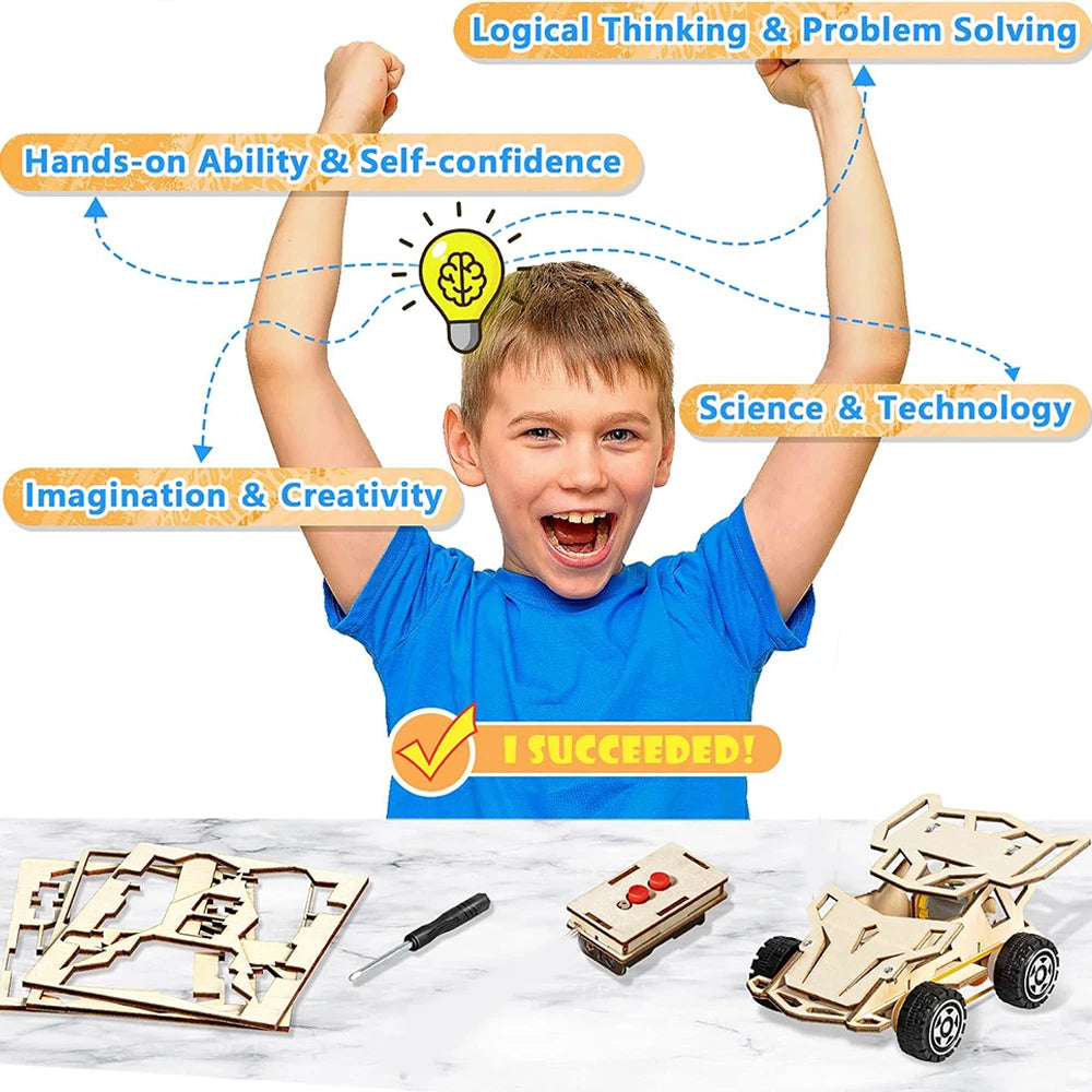 DIY Wooden Remote Control Car Wooden Four Wheel Drive Racing Assembling Science Experiment Kits KIDS STEM Educational Toy