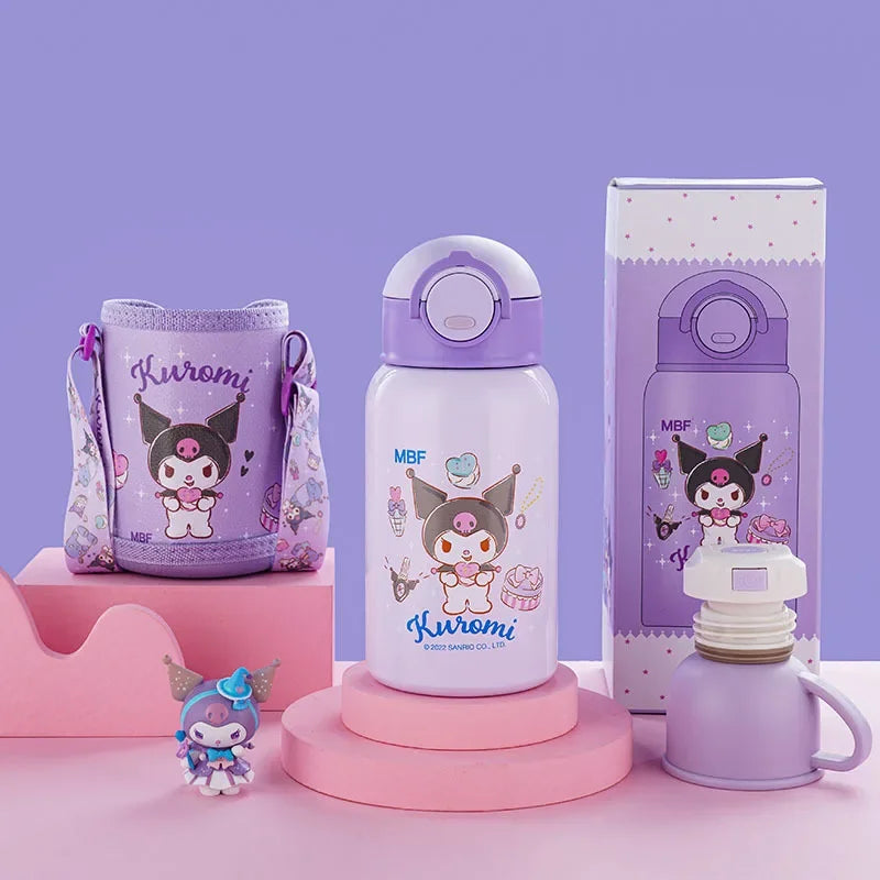 Sanrio Kuromi Thermal Cup Set 500ML My Melody Cartoon Children's Insulation Cup Stainless Steel Water Bottle with Straw Kid Gift