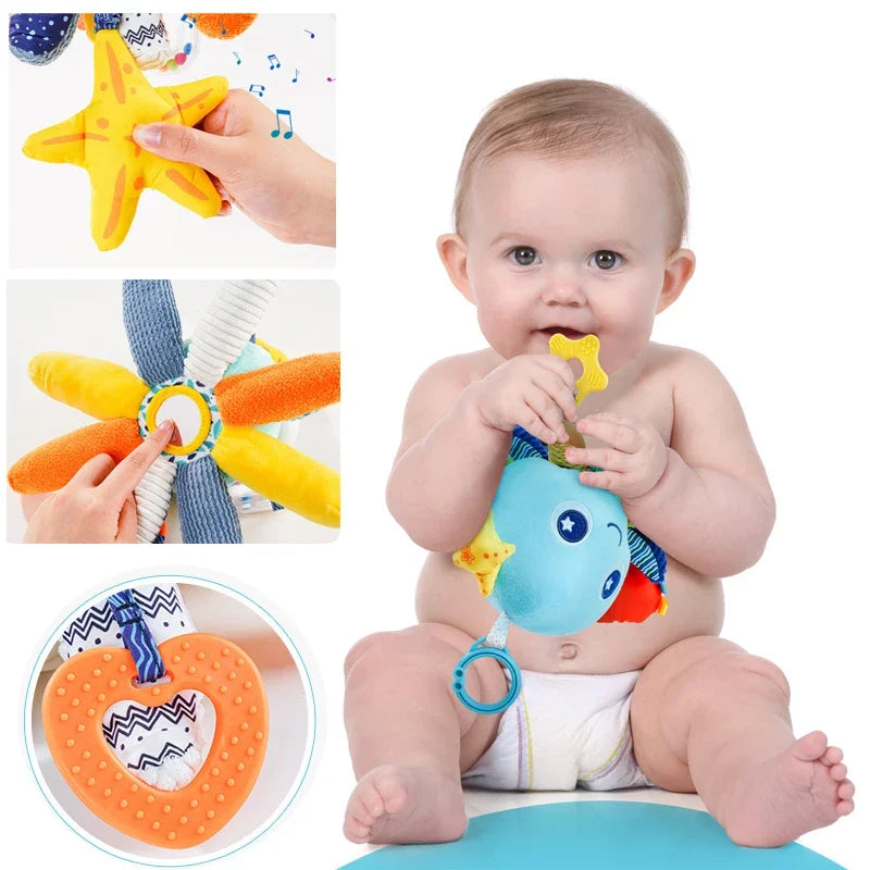 Baby Hanging Rattle Toys Plush Soft Animal Stuffed Handbells Educational Infant Development Handle Toys for Stroller Crib