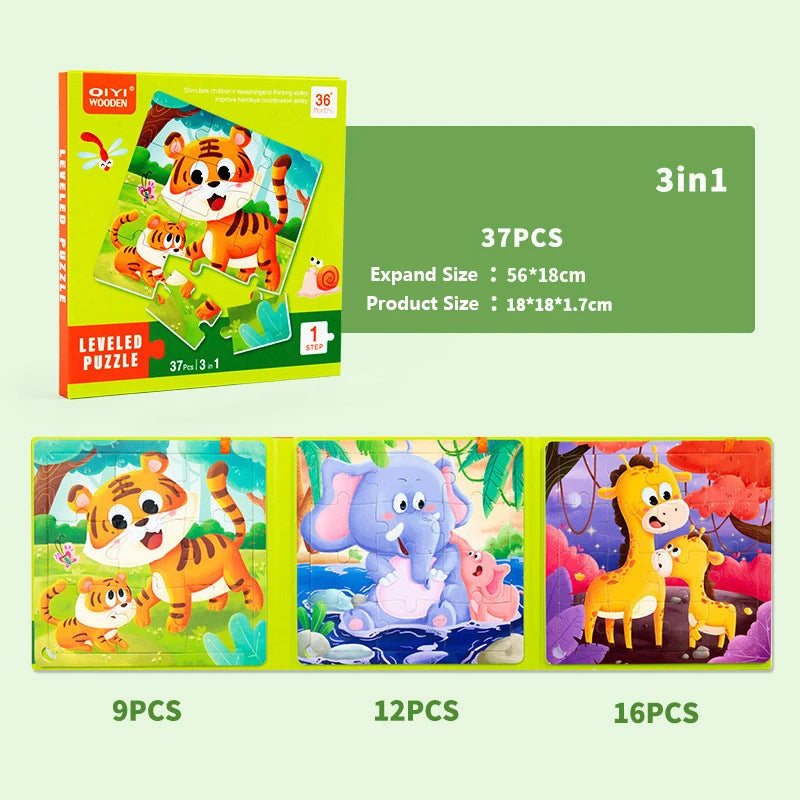 3 in 1 Cartoon Puzzle Book Baby Educational Toy Puzzle Folding Dinosaur Animal Travel Game Early Education Toy Gifts