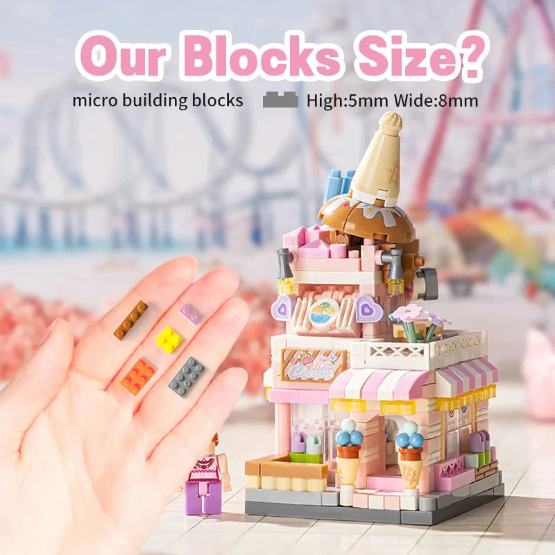 City Street View Building Block Set DIY Ice Cream Coffee Flower Shop Model Building Toy Ideal for Home Decor and Holiday Gifts