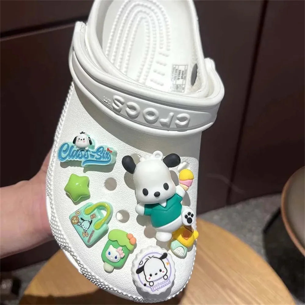 Kawaii Sanrio LED Charm Shoe Buckles Set Cute Hello Kitty Kuromi Cinnamoroll Melody Assembling DIY Shoe Decorations Girls Gifts