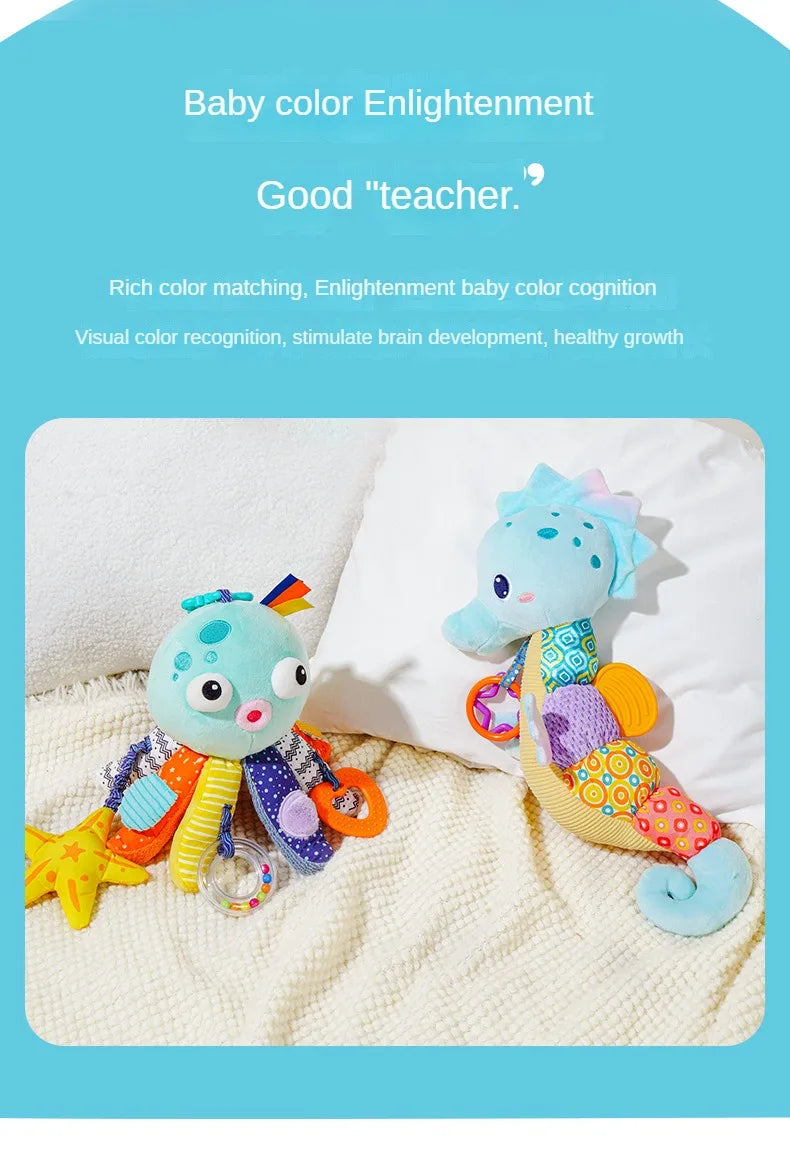 Baby Hanging Rattle Toys Plush Soft Animal Stuffed Handbells Educational Infant Development Handle Toys for Stroller Crib