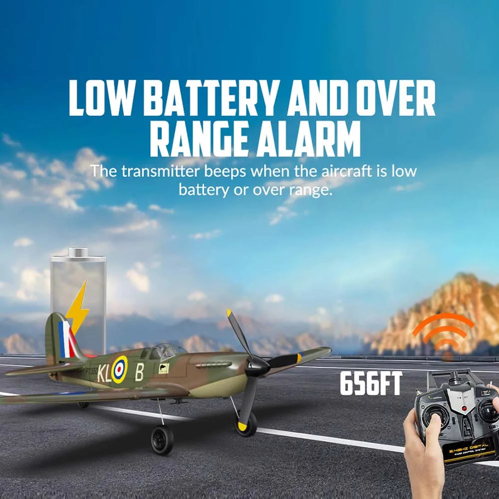 Spitfire RC Plane 2.4G 4CH  EPP 400mm Fixed Wingspan Remote Control Fighter One-key Aerobatic RTF 761-12 RC Aircraft