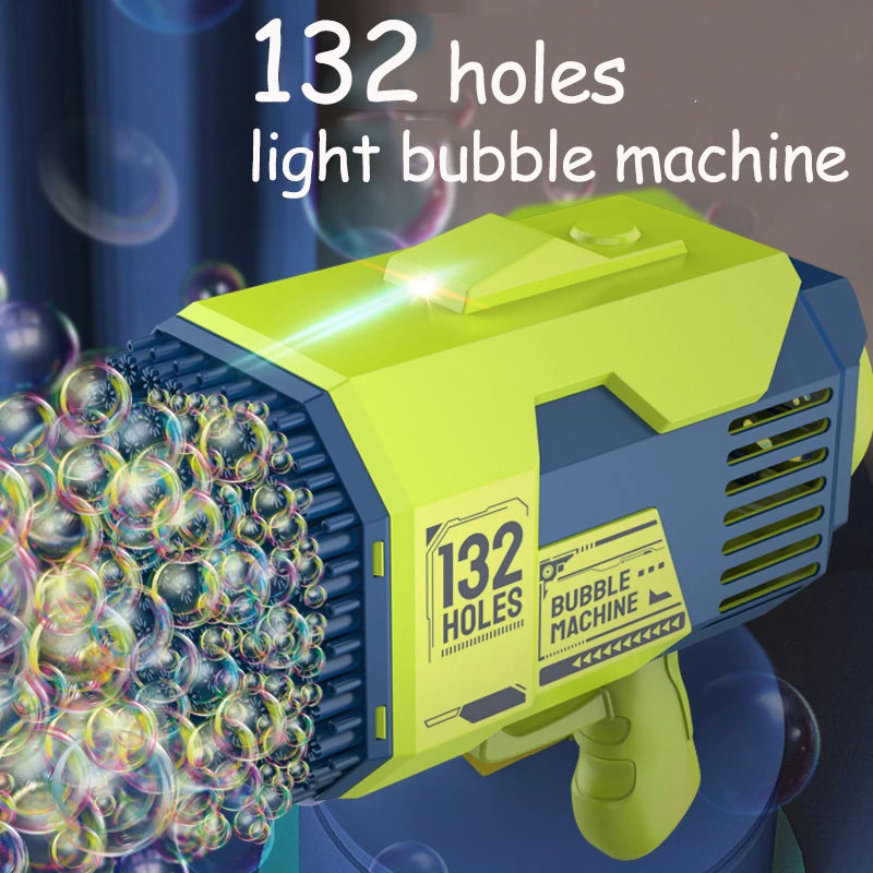Bubble Gun Rocket 132 Holes Soap Bubbles Machine Gun Shape Automatic Blower With Light Toys For Kids Pomperos Childrens Day Gift