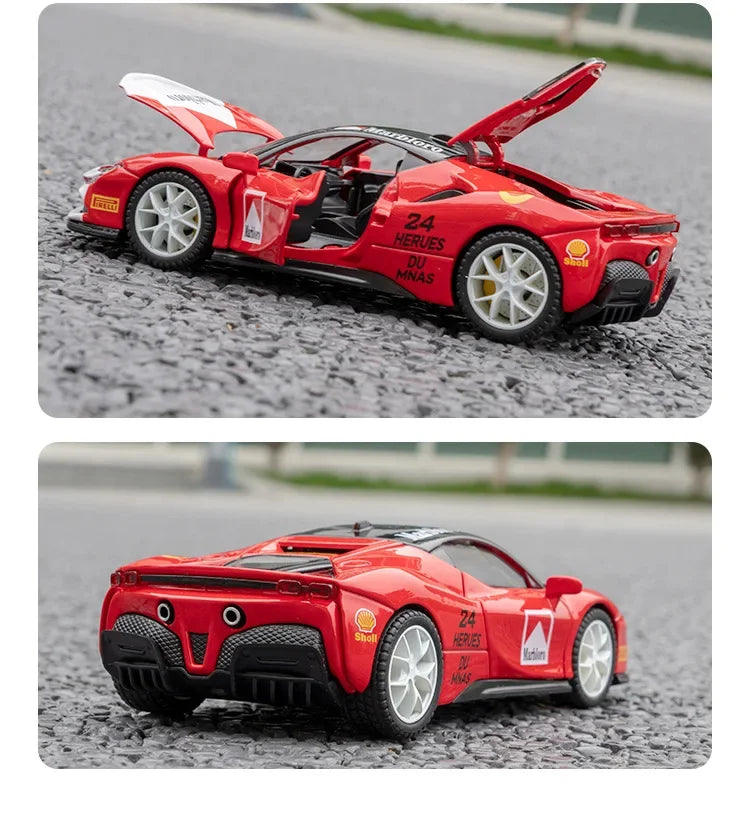 1:32 Ferrari SF90 sports car Diecast Metal Alloy Model Car Sound Light Pull Back Collection Toy Gifts