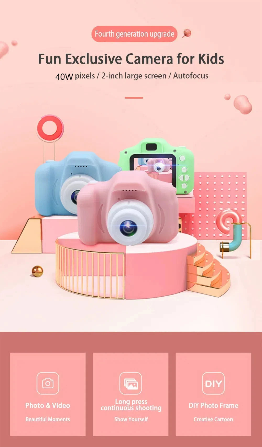 HOMEFISH Mini Children Camera Digital Vintage Camera Educational Toys Kids Photography Video Camera Outdoor Photography Toy Gift