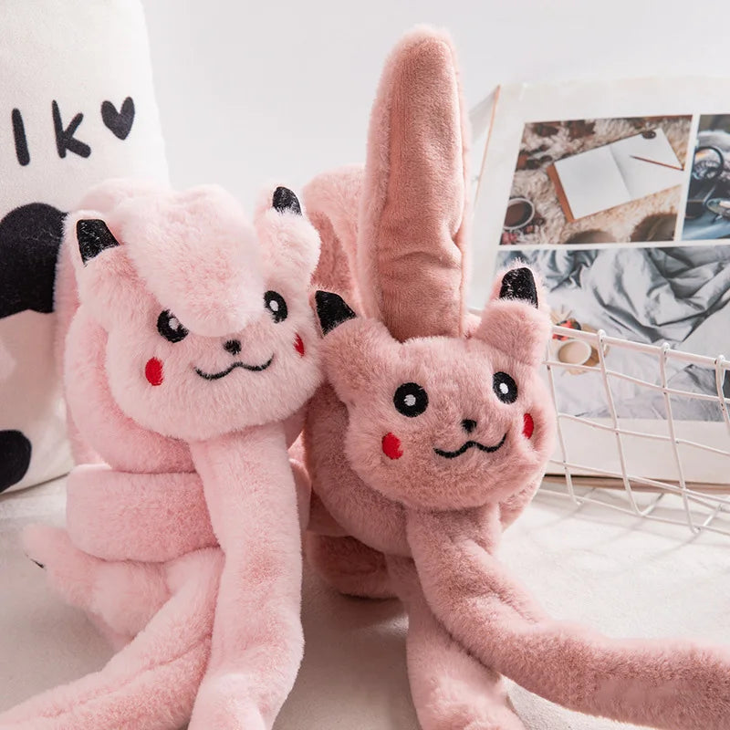 Pikachu Ears Can Move Earmuffs Cute Jumping Bunny Ears Moving Earmuffs Plush Winter Warm Earmuffs Headphone Personality Gift