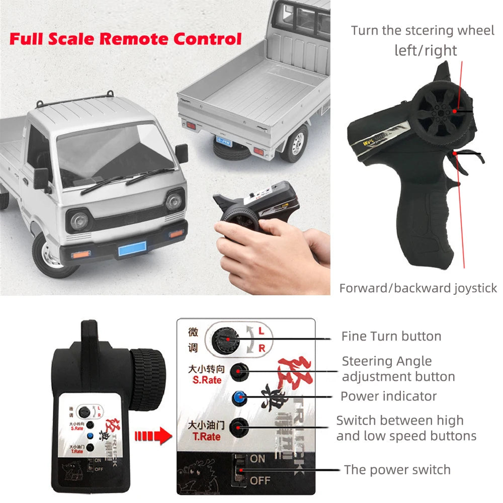 WPL D12 1:10 RC Car Simulation Drift Climbing Truck LED Light On-road RC Cars Trucks For Kids Gifts Toys