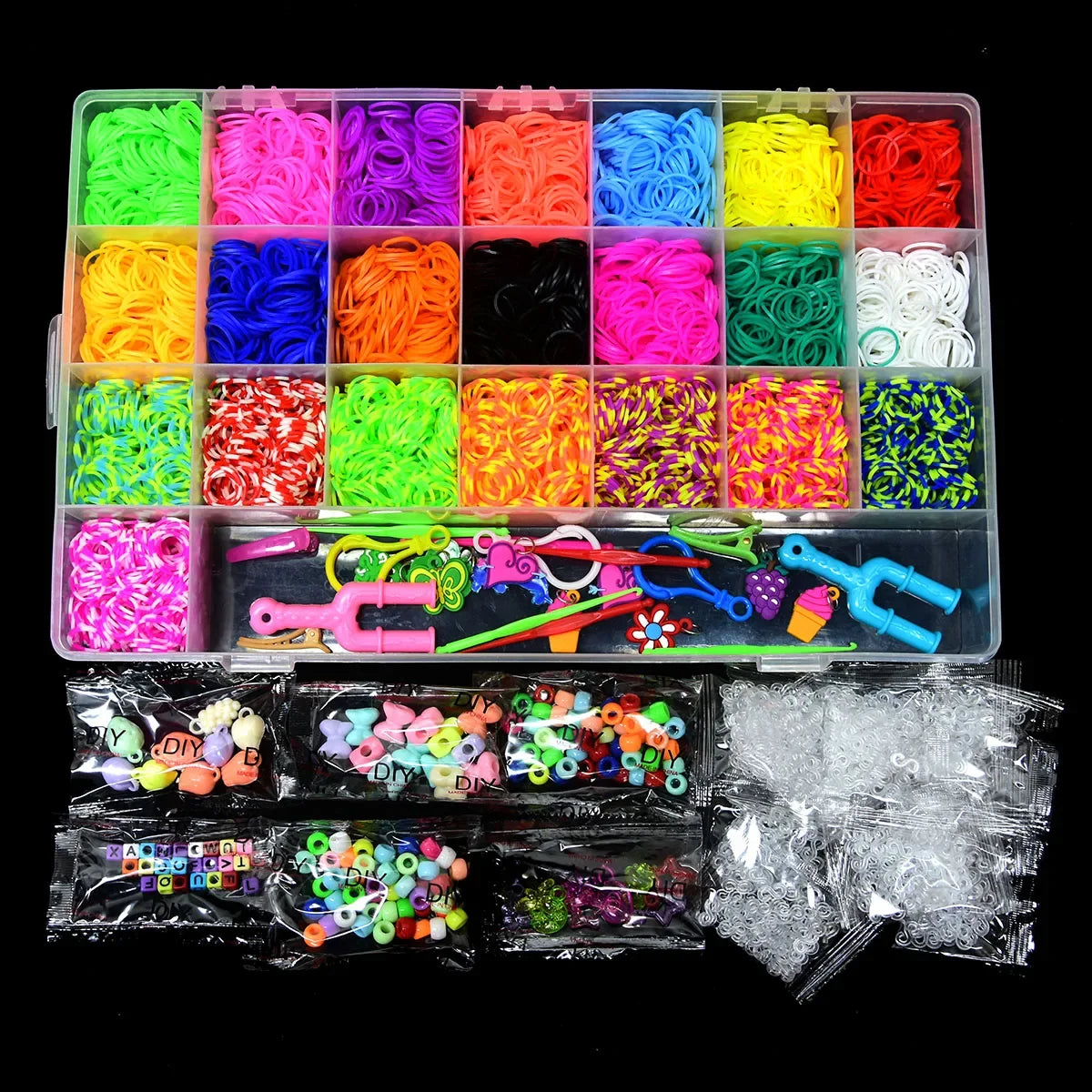 10000pcs Rubber Loom Bands Kits Beads Toys Set Hand Knitting Machine Handmade DIY Rainbow Weave Color Bracelet Girl Gift