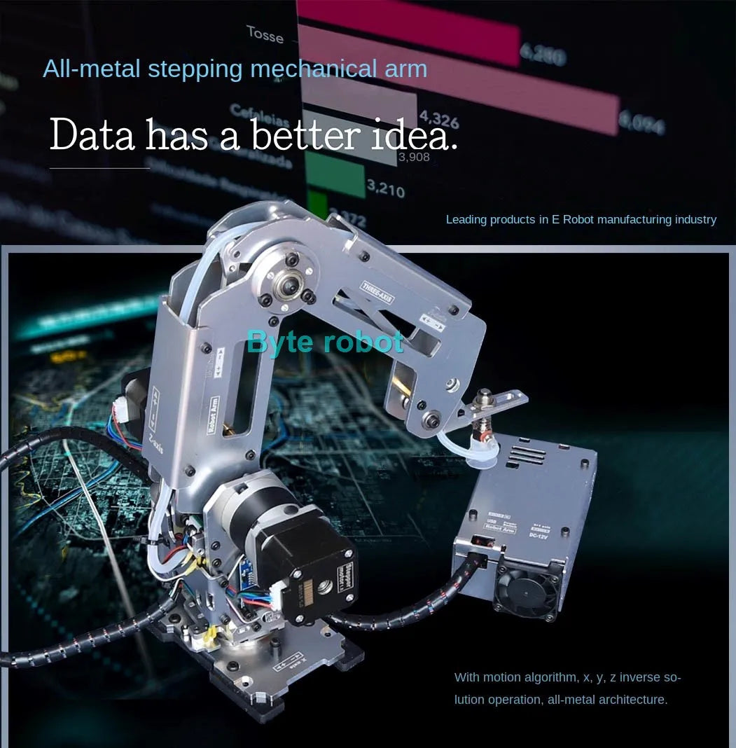 Full Metal Stepper Robot Arm 4 Aixs Mechanical Arm Bracket Sliding Table Unassembled Kit for Industrial Robot Model Stepper Claw
