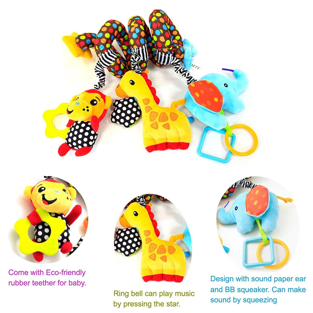Baby Car Seat Stroller Spiral Hanging Toys Sensory 0-12 Months Newborn Toys Crib Bassinet Mobile Music Box BB Squeaker Rattles