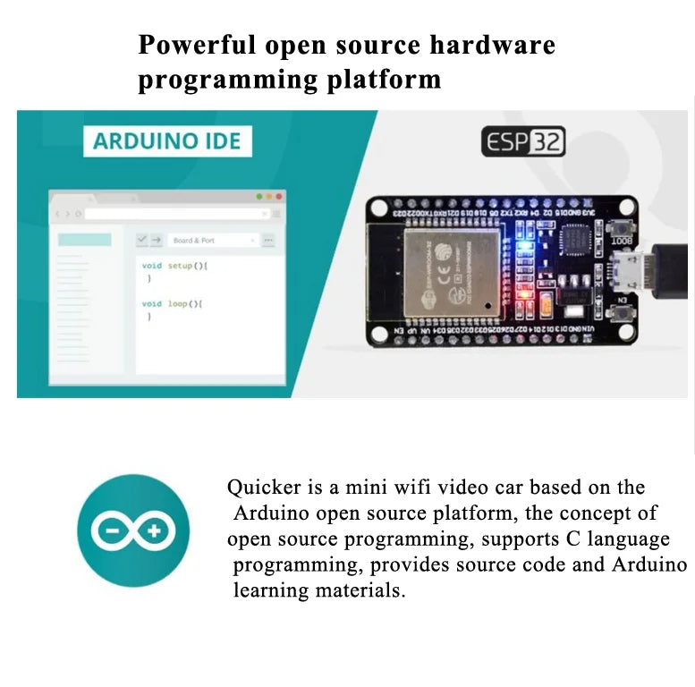 WiFi Robot Car with Camera Open Source ESP32 for Arduino Programming Quicker Android English APP or Webpage Control Robot Kit
