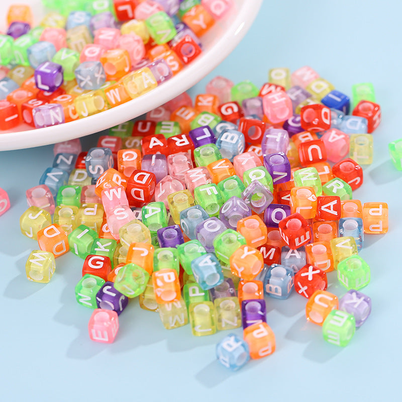 DIY Beaded Children's Early Education, Rainbow Rubber Band Accessories 6 * 6mm Acrylic Letter Beads Square Beads Loom