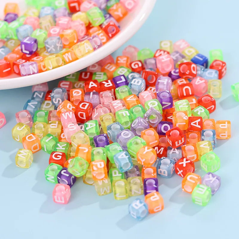 DIY Beaded Children's Early Education, Rainbow Rubber Band Accessories 6 * 6mm Acrylic Letter Beads Square Beads Loom