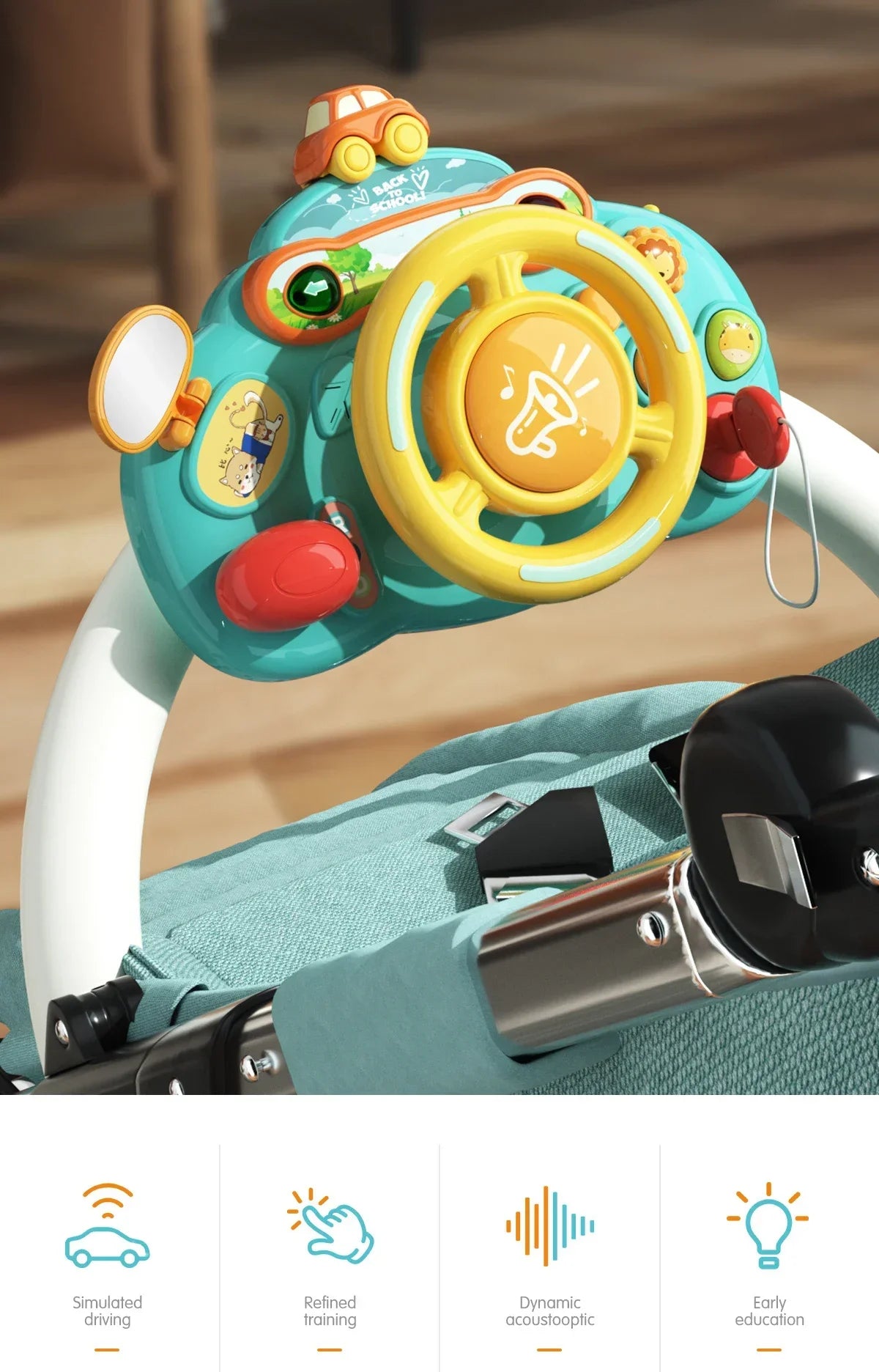 Baby Toy Electric Simulate Driving Car Copilot Steering Wheel Stroller Driving Early Educational Toys for 0-36 Months Toddler