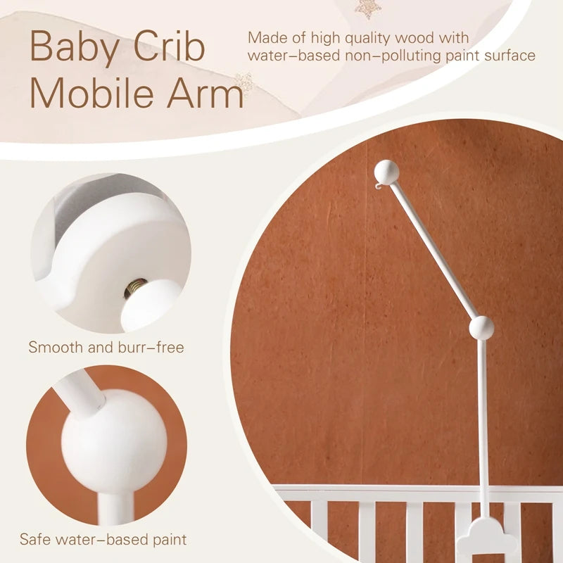Baby Wooden Cloud Bed Bell Rattle Holder Bracket Mobile Hanging Rattle Toys Arm Bracket for 0-12 Months Newborn Crib Decoration