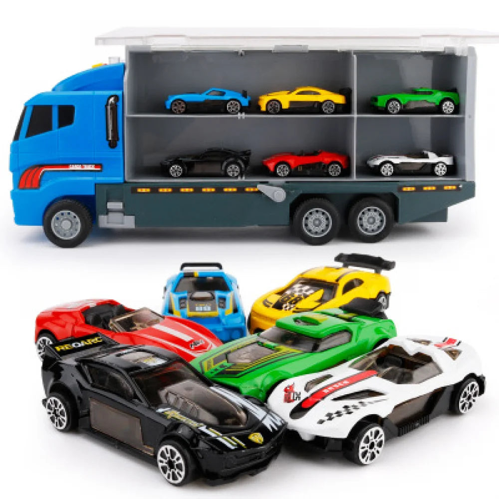 Big Construction Car with 6pcs Mini Cars Kids Toy Container Transporter Engineering Vehicle Fire Truck Racing Car Children Gifts