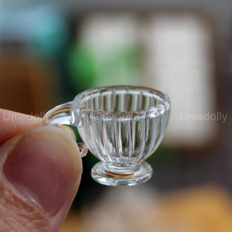 1:6 Dollhouse Miniature Glass Teapot Mini Cup with Saucer Pretend Play Food Kitchenware for BJD Bltyh Doll House Kitchen Toy