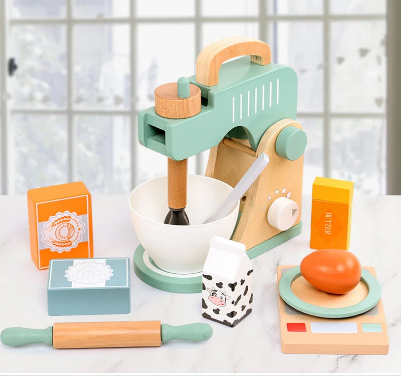 Wooden Kitchen Pretend Play Toy Kids Wooden Toys Coffee Maker Set Cake Ice Cream Tea Playset Toddler Learning Educational Toys