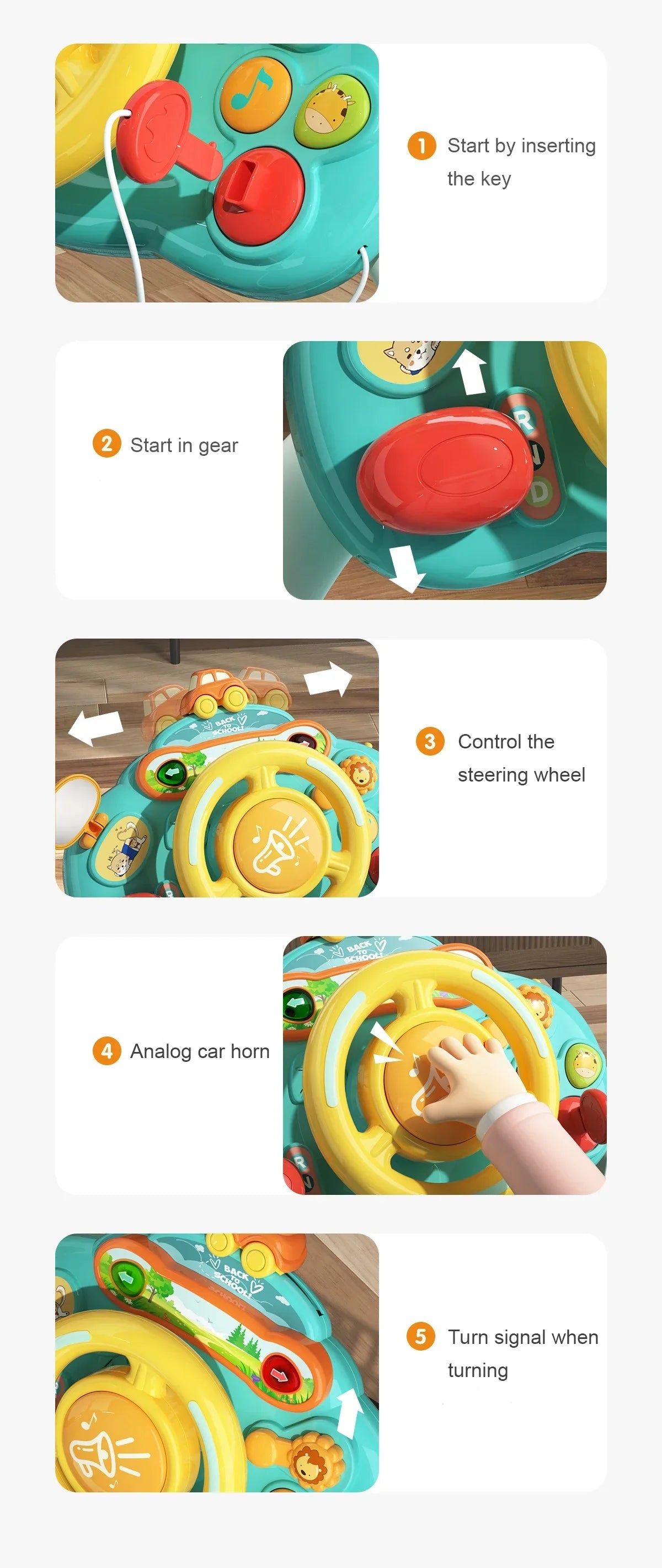 Baby Toy Electric Simulate Driving Car Copilot Steering Wheel Stroller Driving Early Educational Toys for 0-36 Months Toddler