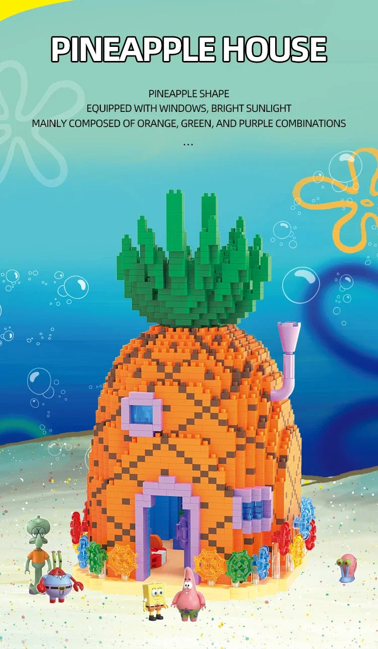SpongeBob SquarePants Series Building Blocks Krusty Krab Pineapple House Resurrection Island Portrait House Model Bricks Kid Toy