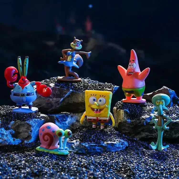 6pcs/set 5.6CM Spongebob Action Figures Cartoon Movie Mini Dolls Children Birthday Gifts Set