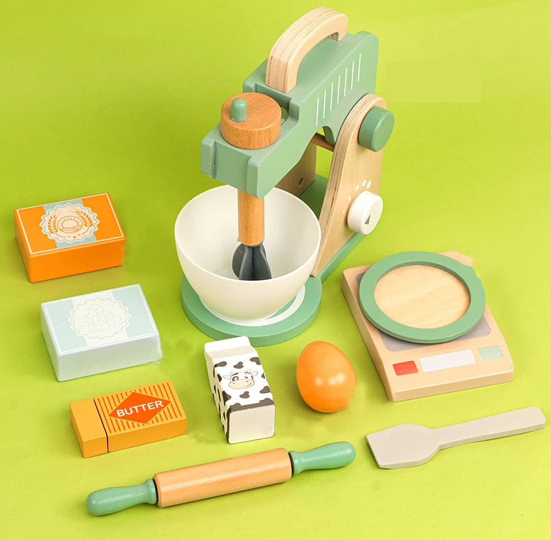 Wooden Kitchen Pretend Play Toy Kids Wooden Toys Coffee Maker Set Cake Ice Cream Tea Playset Toddler Learning Educational Toys