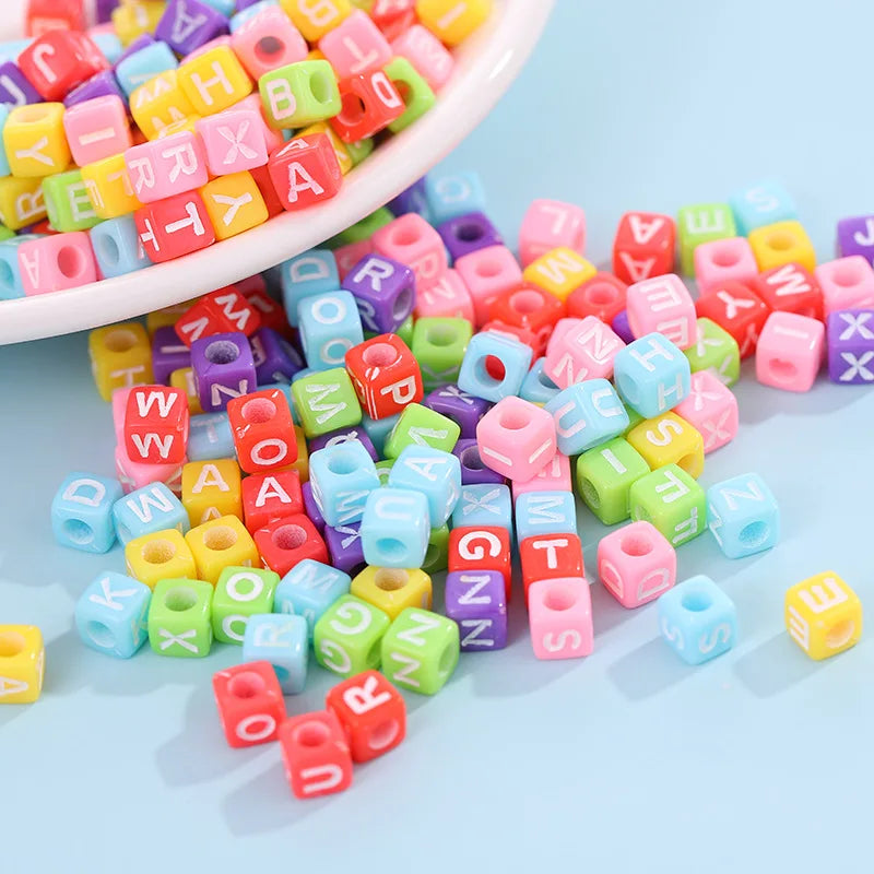 DIY Beaded Children's Early Education, Rainbow Rubber Band Accessories 6 * 6mm Acrylic Letter Beads Square Beads Loom