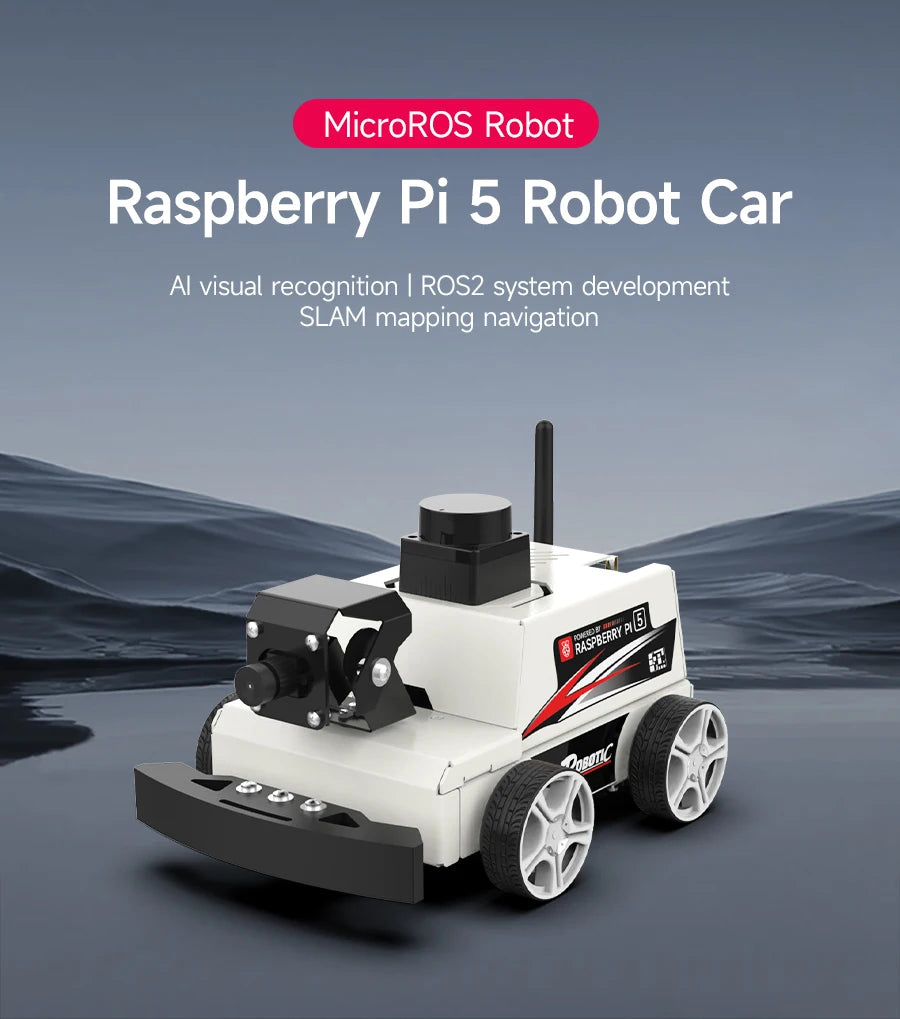 Raspberry Pi 5 Car ROS2 Educational Robot Kit with MS200 TOF Lidar Support SLAM Mapping Navigation AI Visual Recognition Python3