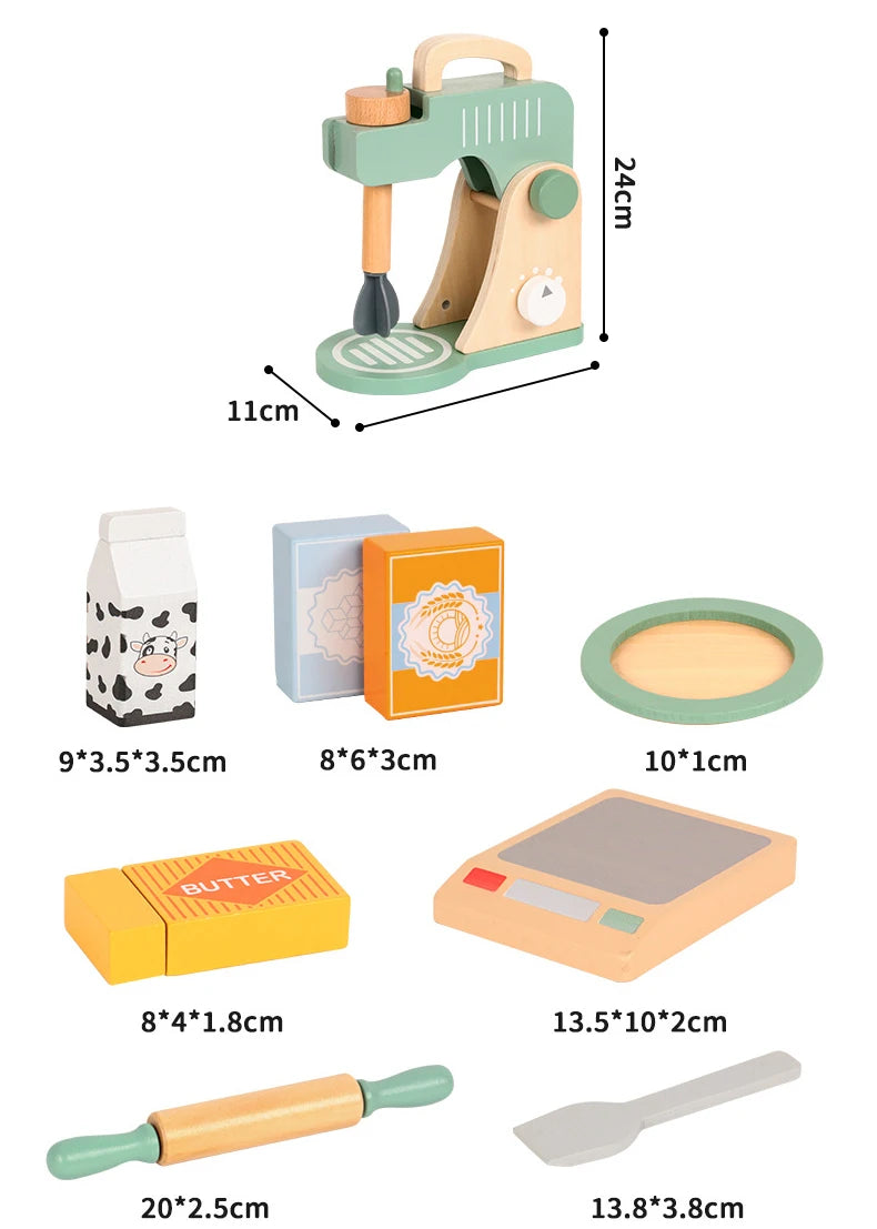 Wooden Kitchen Pretend Play Toy Kids Wooden Toys Coffee Maker Set Cake Ice Cream Tea Playset Toddler Learning Educational Toys