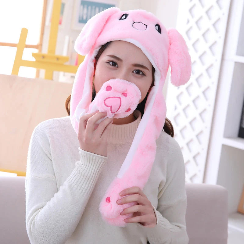 Cute Bunny Ear Moving Hat Animal Plush Hat Jumping up Moving Ears Pop Up Funny Cap Dress Up for Adult Kids Cosplay Party Hat