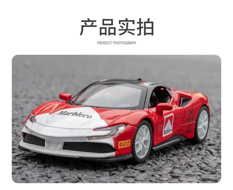 1:32 Ferrari SF90 sports car Diecast Metal Alloy Model Car Sound Light Pull Back Collection Toy Gifts