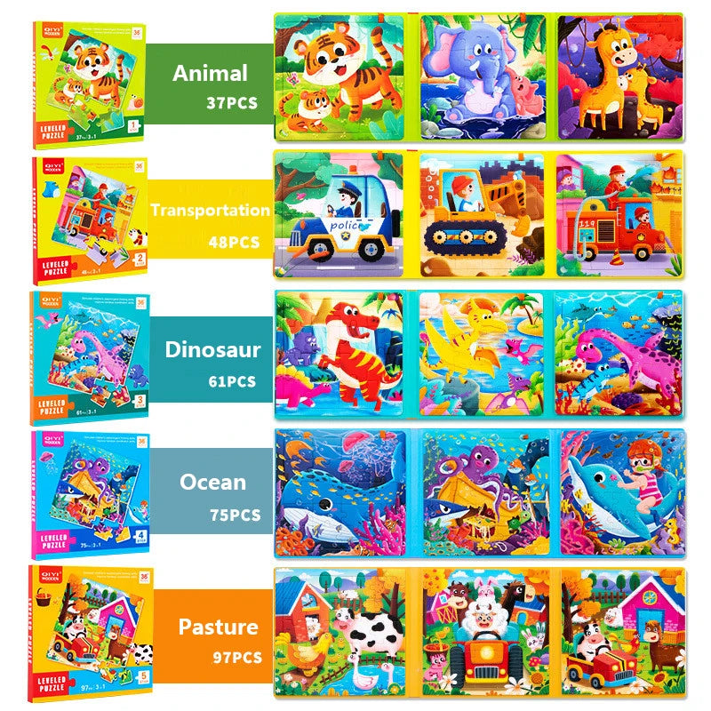 3 in 1 Cartoon Puzzle Book Baby Educational Toy Puzzle Folding Dinosaur Animal Travel Game Early Education Toy Gifts