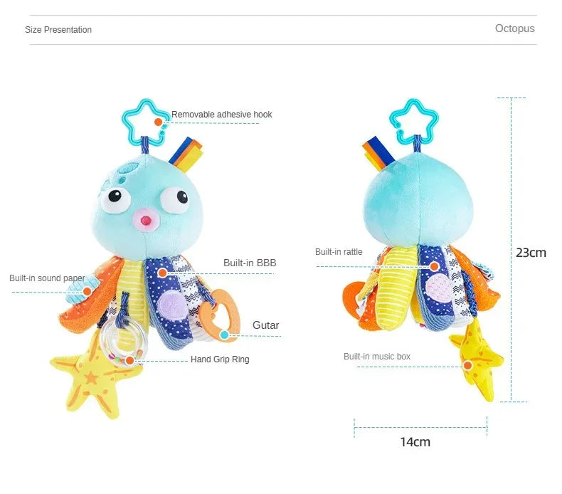 Baby Hanging Rattle Toys Plush Soft Animal Stuffed Handbells Educational Infant Development Handle Toys for Stroller Crib
