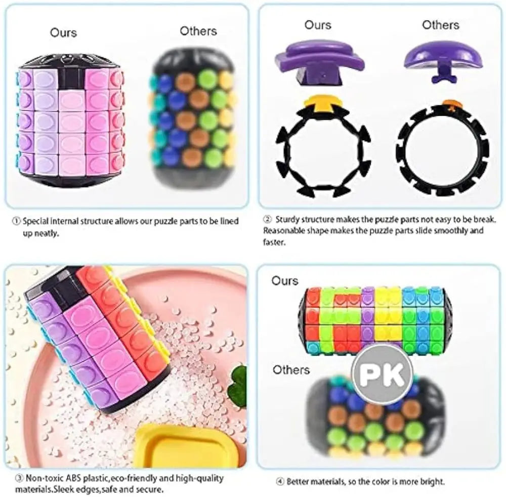Magic Cube Puzzle 3D Cylinder Puzzle Rotate Fidget Toy Multi-Layer Brain Teasers Slide Logic Hand Game Colorful Sliding Sensor