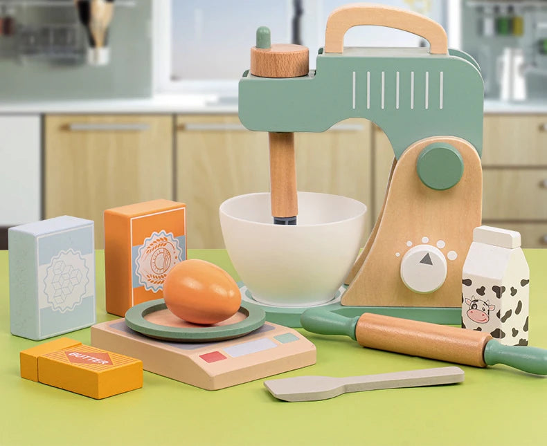 Wooden Kitchen Pretend Play Toy Kids Wooden Toys Coffee Maker Set Cake Ice Cream Tea Playset Toddler Learning Educational Toys