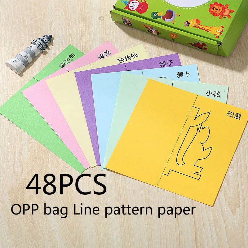 96Pcs/48Pcs Kids Cartoon Color Paper Folding and Cutting Toys Child Kingergarden Art Craft DIY Educational Toy kids craft