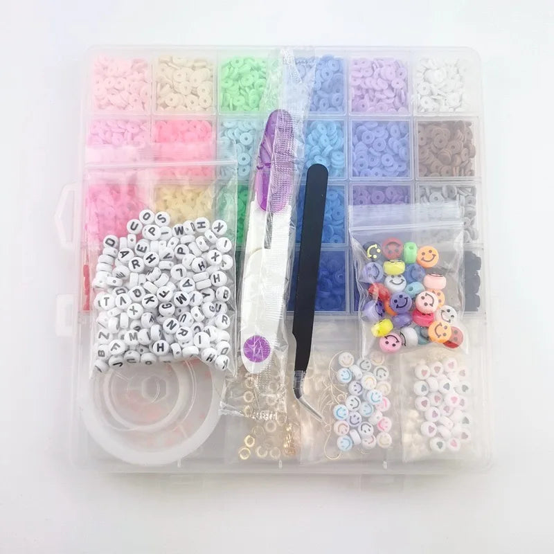 Rainbow Color Flat Chip Beads For Boho Bracelet Necklce Making Letter Beads Accessories Kit DIY Toys for Kids Adult Xmas Gift