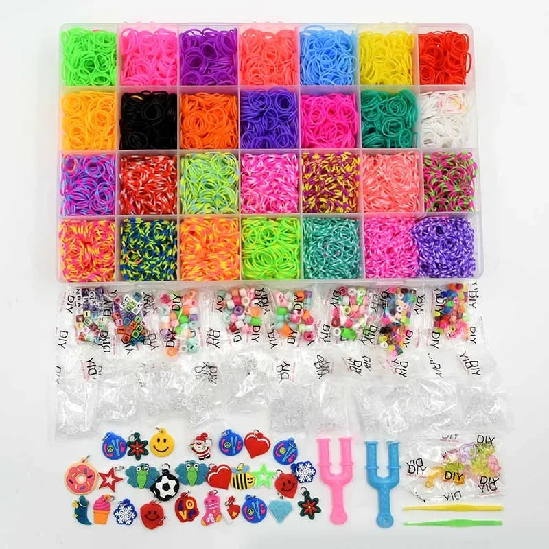 10000pcs Rubber Loom Bands Kits Beads Toys Set Hand Knitting Machine Handmade DIY Rainbow Weave Color Bracelet Girl Gift