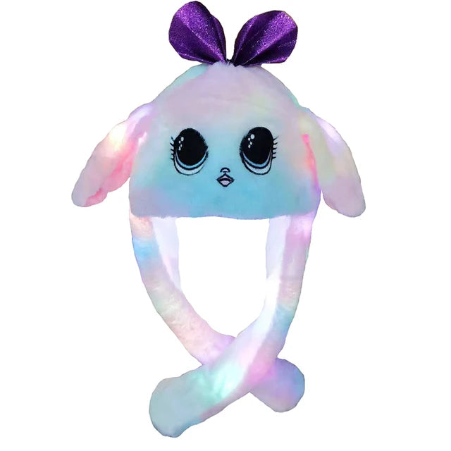 LED Light Bunny Ear Moving Hat Cute Animal Hat with Luminous Jumping up Plush Moving Ears Cap for Kids Funny Cosplay Party Hat