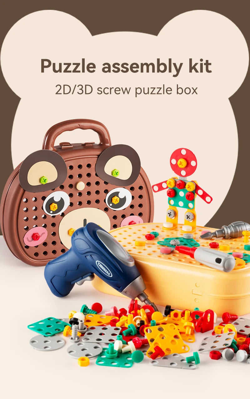 Children Electric Drill Toolbox Driller Games Tool Toy for Boys 4 6 Years Old Montessori Screw Puzzle Kid Pretend Play Toys Gift