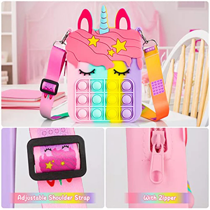 Rainbow Unicorn Bag Fidget Toys for Girls Decompression Stress Relief Funny Messenger Bag Coin Purse Children Gifts Juguetes