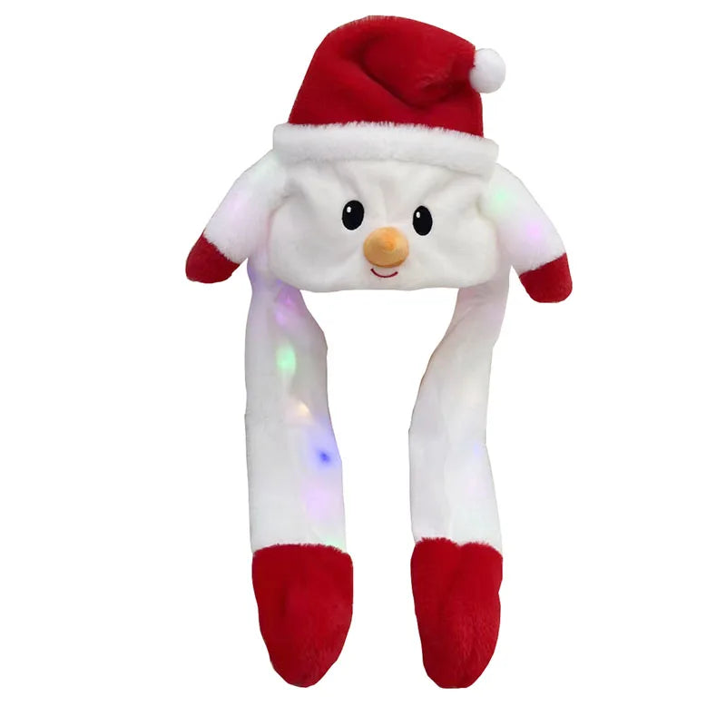 LED Light Bunny Ear Moving Hat Cute Animal Hat with Luminous Jumping up Plush Moving Ears Cap for Kids Funny Cosplay Party Hat